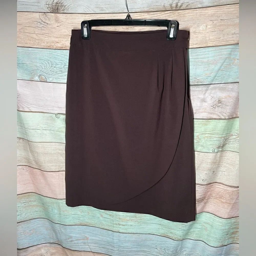Kim Rogers Ruffle Front Brown Career Wear Pencil Skirt Slit Back Size 8 …